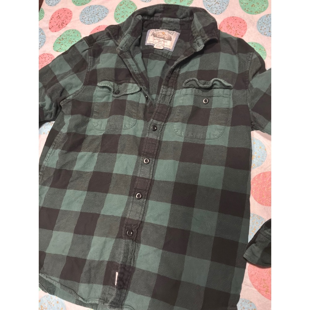 American Eagle Mens XS Flannel Shirt Green Black Buffalo Plaid Long Sleeve XS/TP